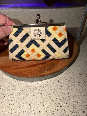 Spartina 449 Navy, Yellow & Cream Canvas Kiss-Lock Clutch